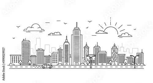 City Skyline with Tall Buildings.