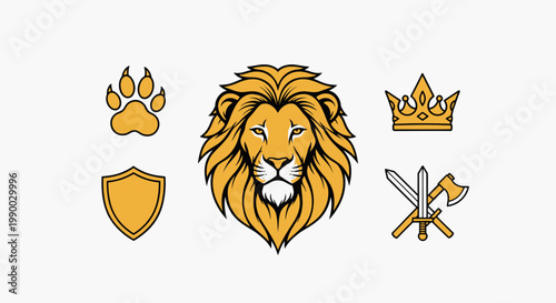 Lion head with crown and sword.