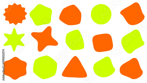 Set abstract shape organic green and orange blobs.