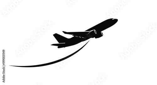 Silhouette of an airplane taking off with a vapor trail