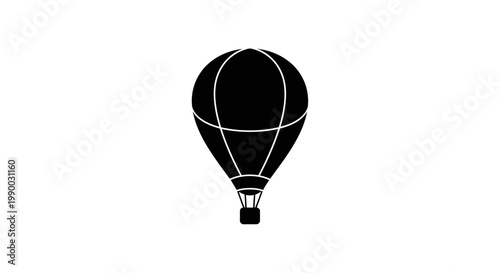 Silhouette of a hot air balloon flying against a white background.