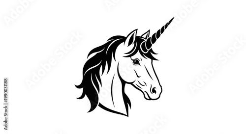 Black and white unicorn head illustration