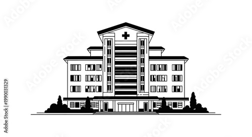 Modern Hospital Building Outline Illustration