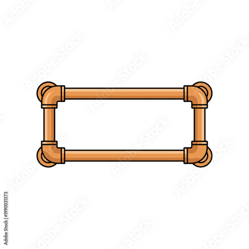 A unique rectangular frame is creatively constructed from interconnected copper pipes and elbow fittings.