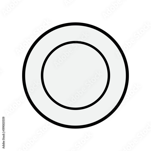 A simple flat design icon represents a single ceramic plate with a thin rim.