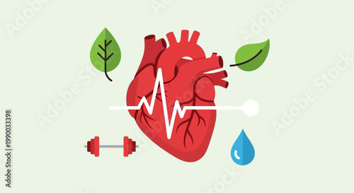 Red Heart with ECG Line.