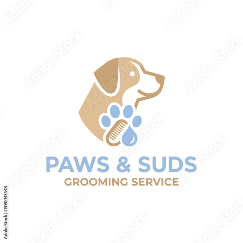 Paws and Suds Grooming Service Professional Logo Design. EPS Editable. Vector Illustrations.