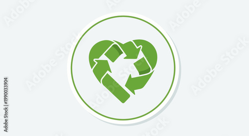 Quadro su tela Green heart shape with recycling arrows, symbol of eco-friendly love and sustain