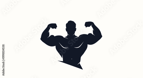 Muscular Man Flexing His Arms Strong.