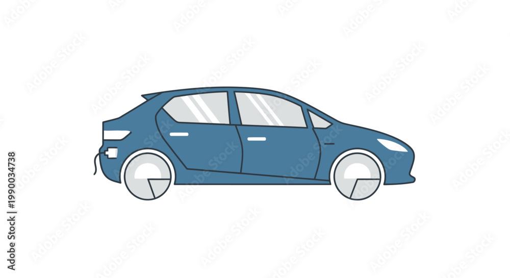 Obraz premium Blue Sedan Car Side View Illustration.