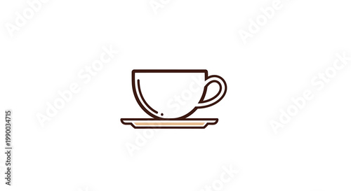 Clean and minimalist line art icon depicting a classic coffee cup resting on a saucer, ideal for cafe menus, beverage apps, or morning drink concepts