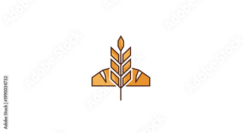 Illustration of a loaf of bread with a wheat stalk above it, representing baked goods and the grain industry