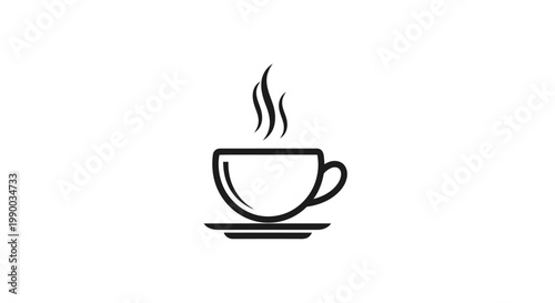 A simple line art icon representing a steaming cup of coffee on a saucer, perfect for menus, cafe branding, or beverage-related content