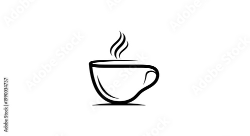 Simple Line Art Icon of a Steaming Hot Coffee Cup, Representing Warmth and Morning Beverages