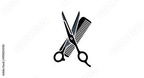 Hairdressing scissors and comb graphic icon for salon, barber shop, and hair care services