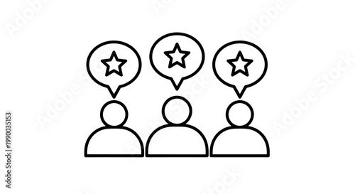 Three people provide feedback with star ratings in speech bubbles.