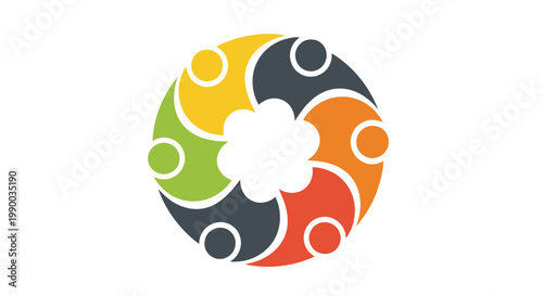 Circular rainbow of diverse people forming a unity ring symbolizing teamwork, community, and collaboration.