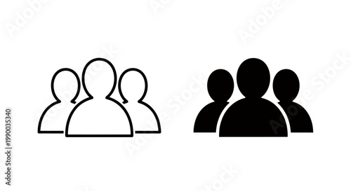 Outlined and Solid Group Figures Representing People in Silhouette Comparison.