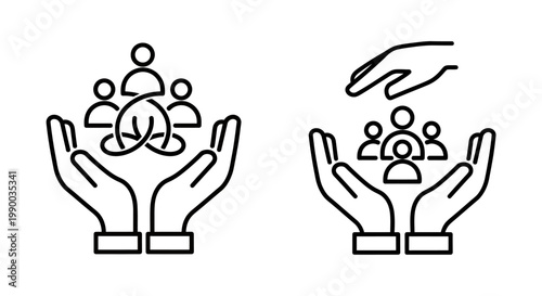 Two Hands Cradling a Group of People Symbolizing Care, Support, and Community.