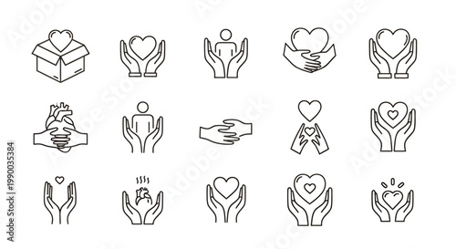 Series of line art hands forming hearts to symbolize love, unity, and mutual support.