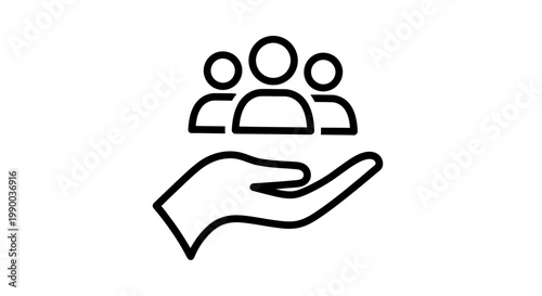 Supportive hand holding a group of people symbolizing community care, unity, and teamwork.
