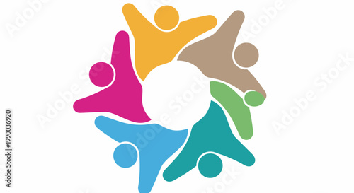 Colorful Circular Group of People Symbolizing Unity and Community.