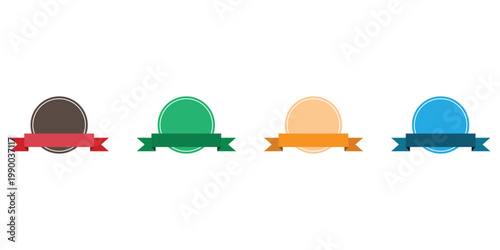 Colorful Badge Labels Set with Ribbon Banners – Round Emblems for Branding, Awards and Product Tags Design