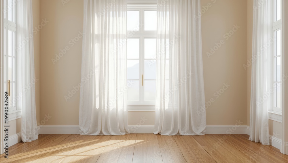 Fototapeta premium Curtains for a vacant room.