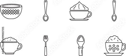 Simple black and white line of household and tools