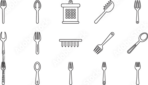 Simple black and white of various tools and hammer