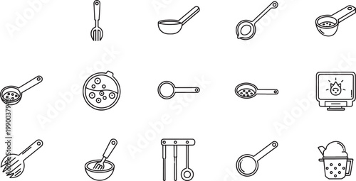 Black and white line of kitchen utensils and appliances