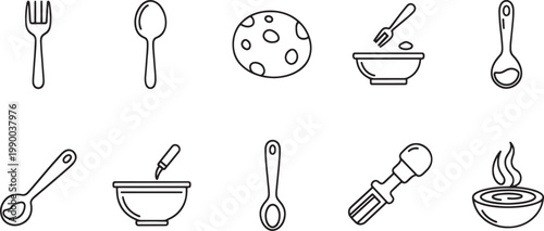 Black and white line of kitchen utensils and appliances