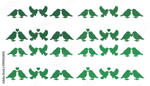 Green Silhouette Love Birds Vector Illustration Set