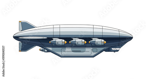 Futuristic steampunk airship illustration isolated on white background