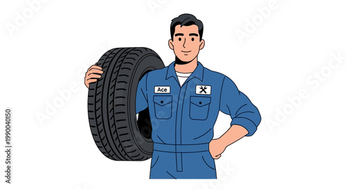 Auto mechanic holding a car tire