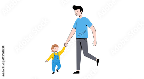 Father and child holding hands and walking together
