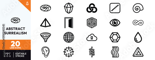 Принти на полотні Set of minimalist surrealist symbols including melting clock infinity signs and