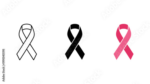 Symbolic awareness ribbon icons representing various causes in outline, solid, and flat design.