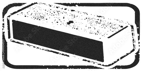 Grunge Rubber Stamp Rectangle With Distressed Ink Border and Blank Center for with a dark side and speckled top on a white background.