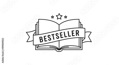 Bestseller Book Icon - Open Book with Banner and Stars