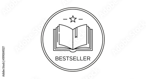 Bestseller Book Icon - Open Book with Star and Ribbon Badge, Literature Award