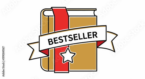 Bestseller Book Icon with Ribbon and Star - Success in Literature