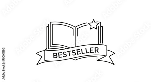 Bestseller Book Icon with Star and Ribbon - Vector Illustration