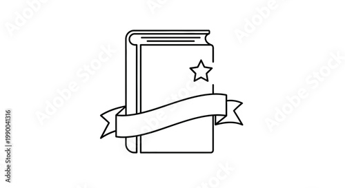 Book with Star and Ribbon Icon - Simple Outline Design