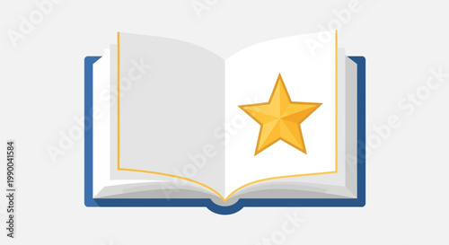 Open Book with Golden Star Icon, Education and Success Concept