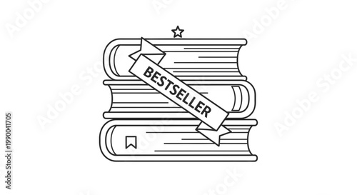 Stack of Books with Bestseller Ribbon Icon