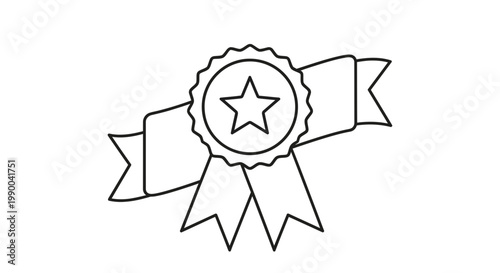 Award Ribbon with Star Icon Outline - Vector Graphic
