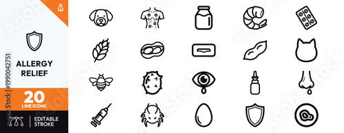 Foto Minimalist outline icons representing common allergens symptoms and medical trea