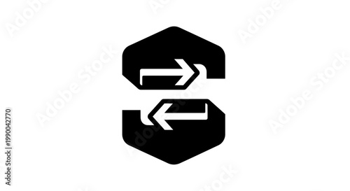 Abstract exchange icon with opposing arrows in hexagons