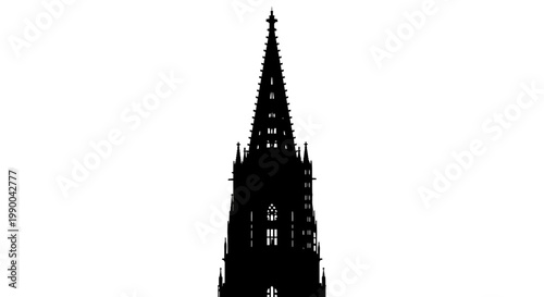 Silhouette of a gothic cathedral spire isolated on white background